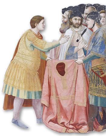 Los soldados echan suertes sobre la túnica de Jesús, de Giotto di Bondone – Capilla de los Scrovegni, Padua (Italia)